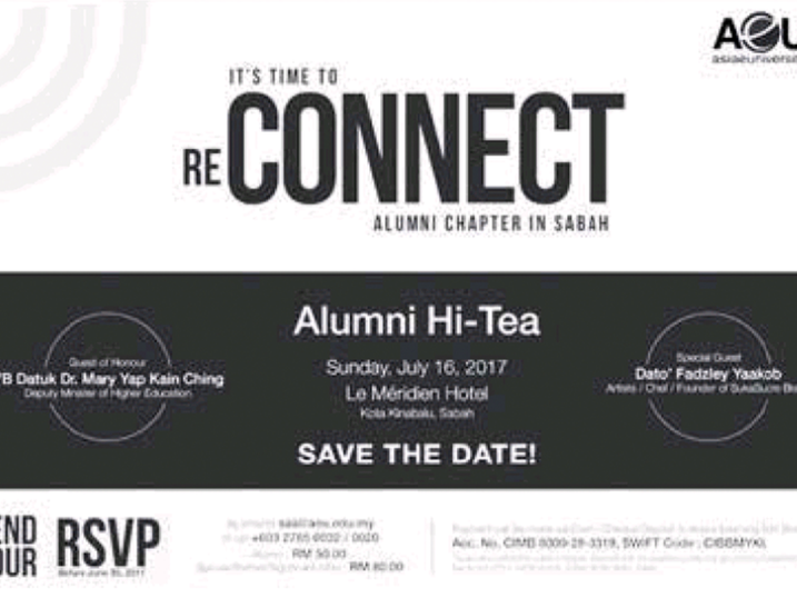 AeU invites their Sabah Alumni to their Hi-Tea event on 16th July